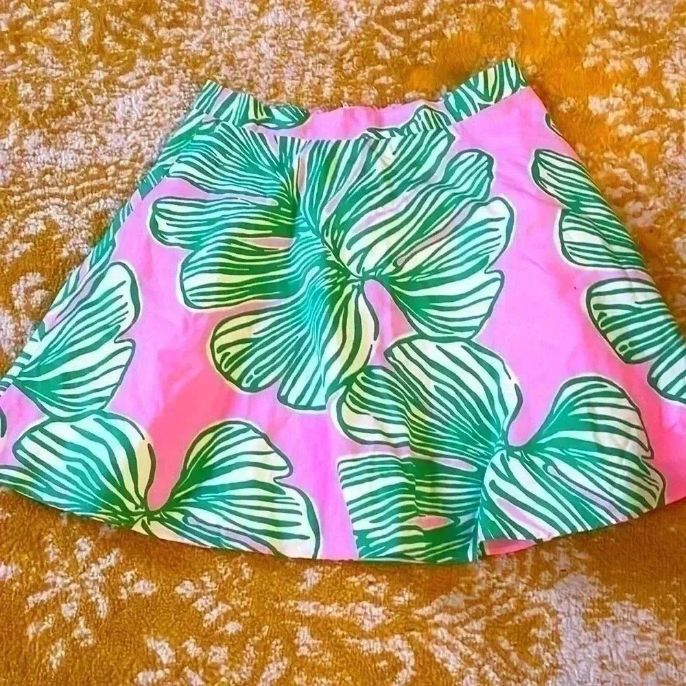 Lilly Pulitzer, pink and fig leaf a line skirt lined